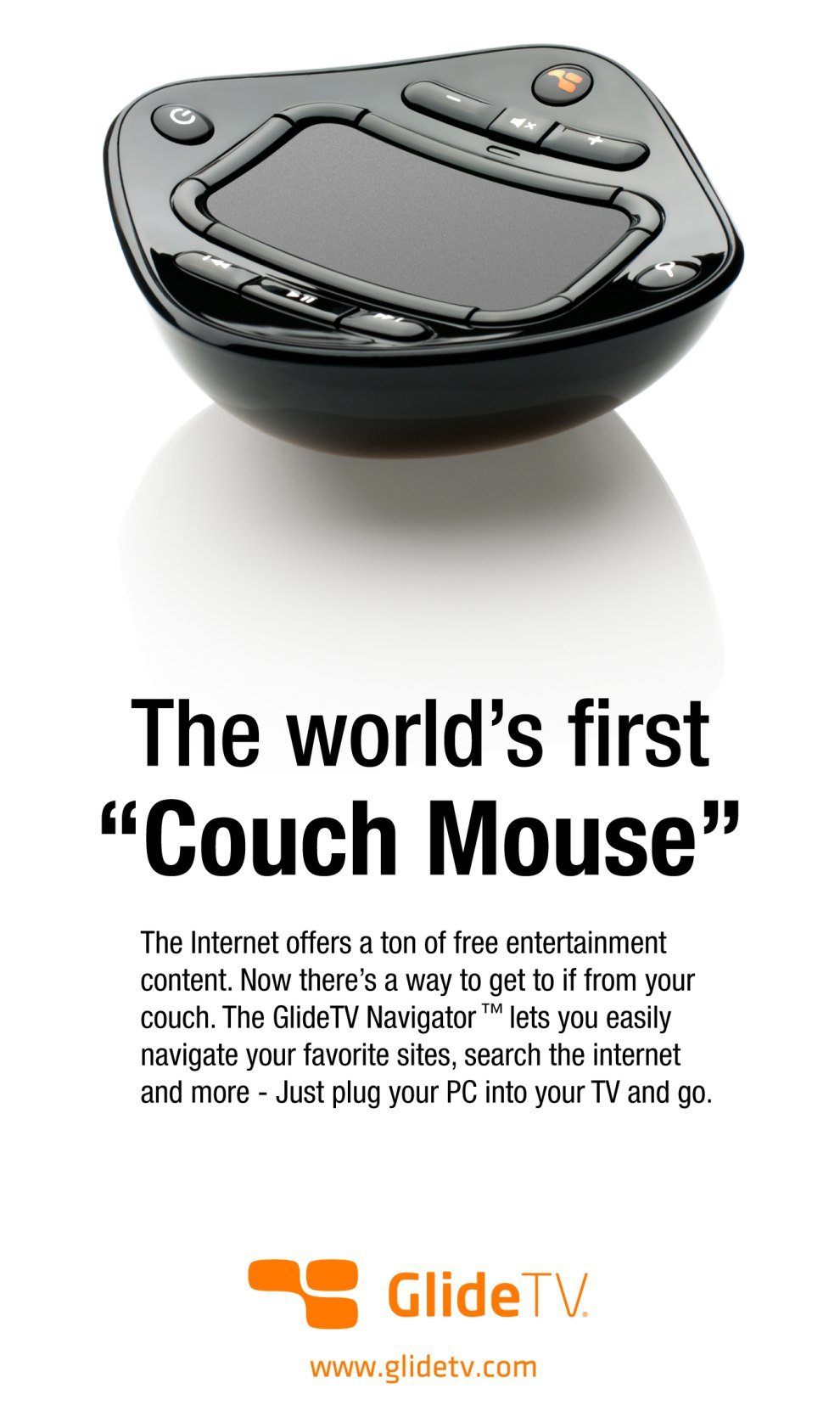 GlideTV Navigator advertisement — the world's first couch mouse