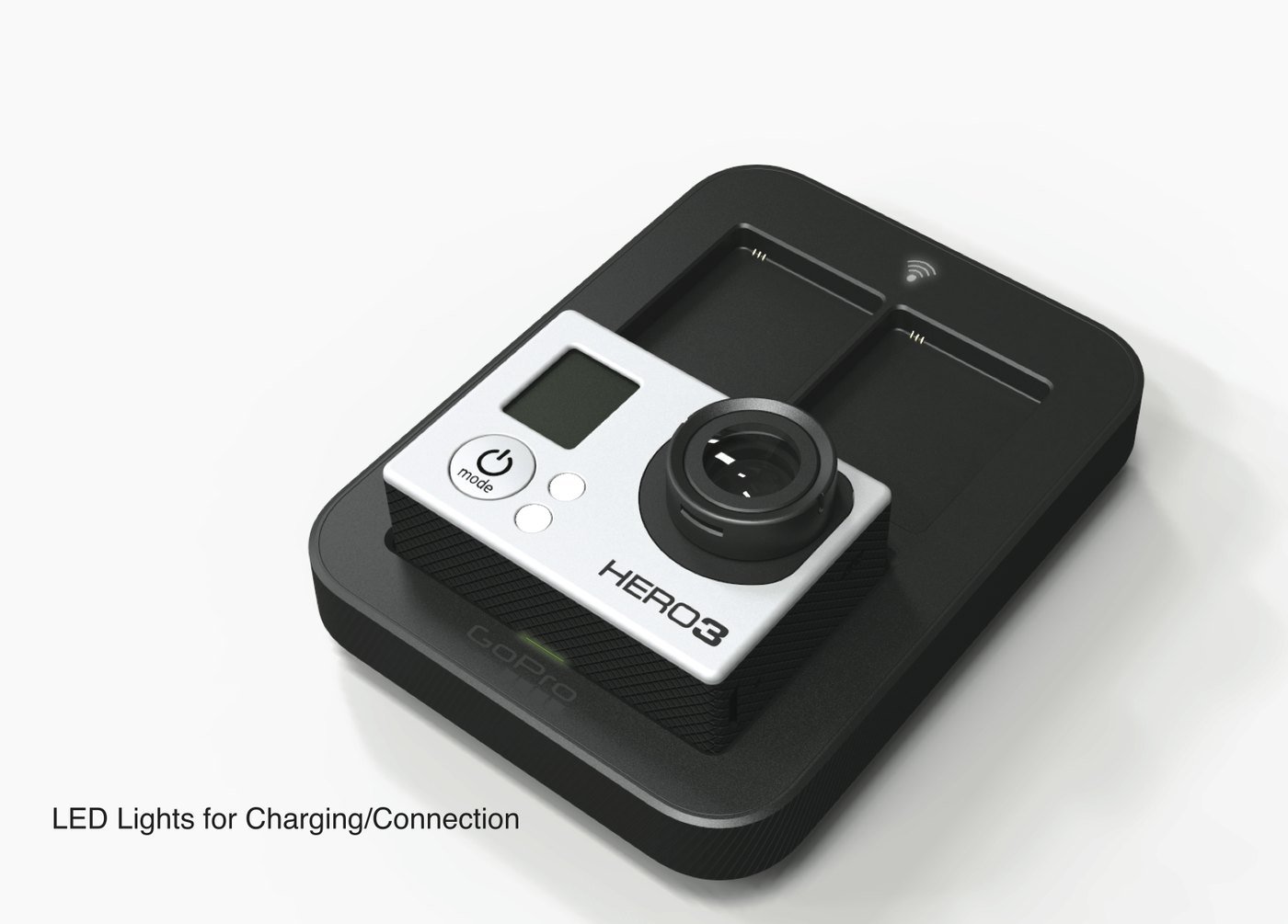 Supertubes industrial design concept A — black pocket hub with HERO3