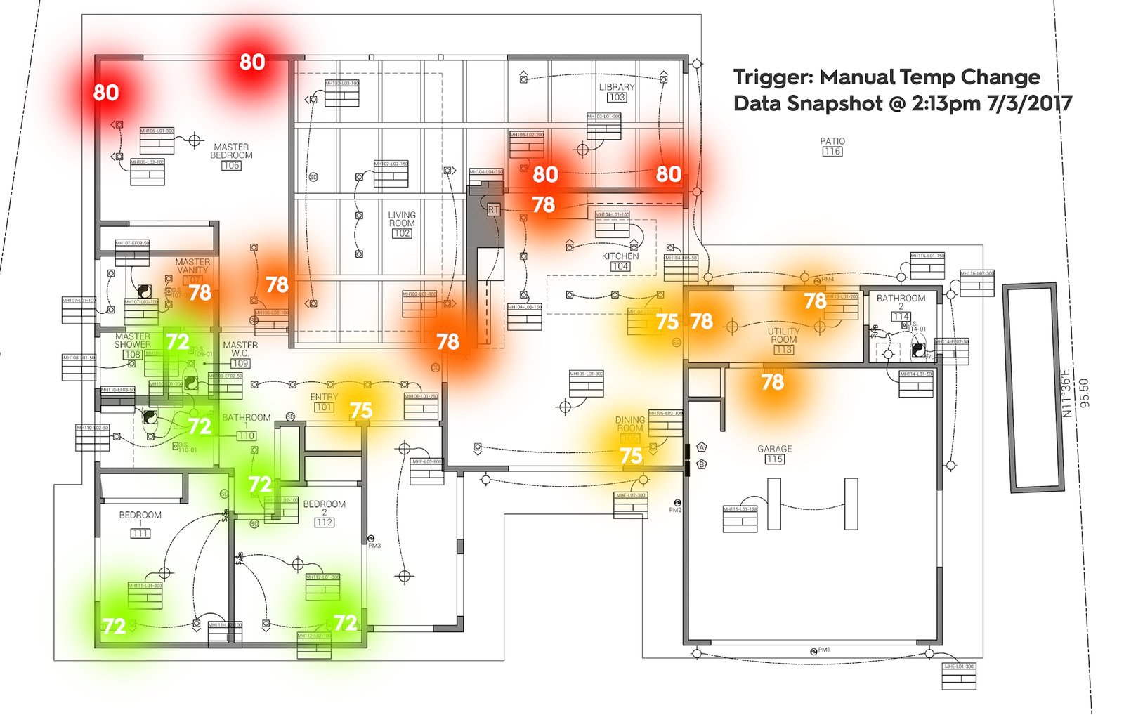 Home sensor data heatmap over floor plan